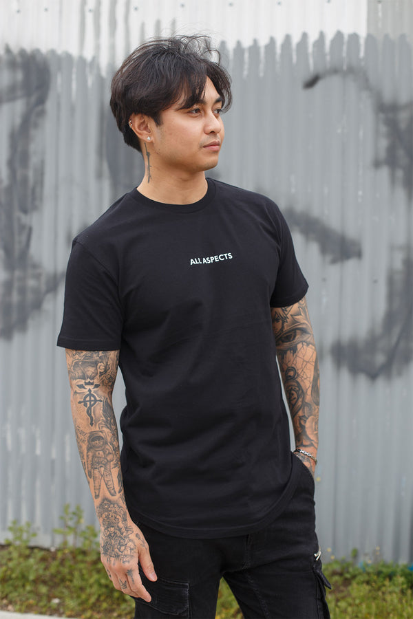 Script Curved Hem Tee - Black