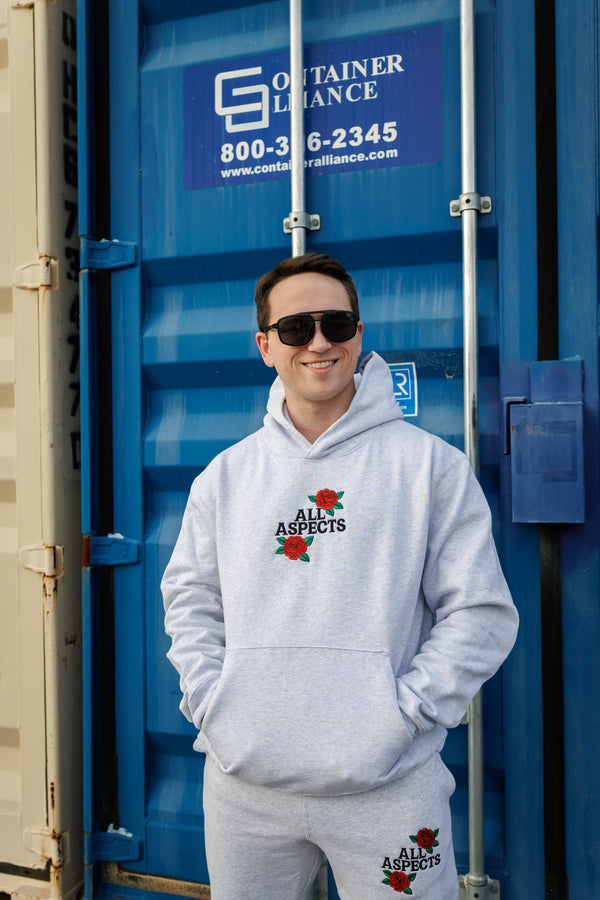 Roses Embroidered Hoodie - Ash Grey