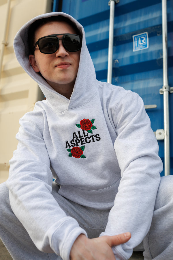 Roses Embroidered Hoodie - Ash Grey