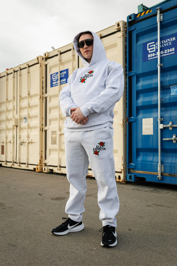 Roses Embroidered Sweats - Ash Grey
