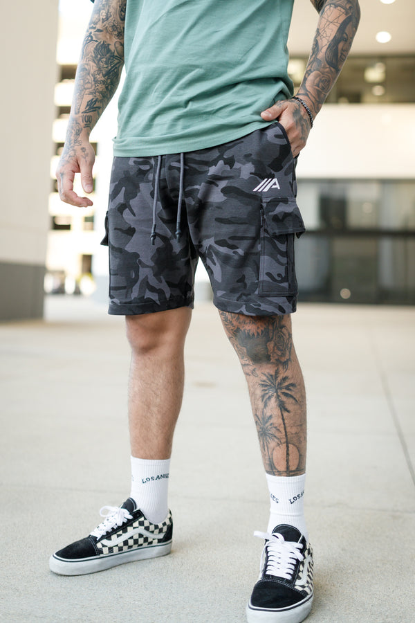 Oblique "A" Cargo Shorts - Grey Camo