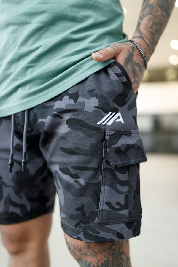 Oblique "A" Cargo Shorts - Grey Camo