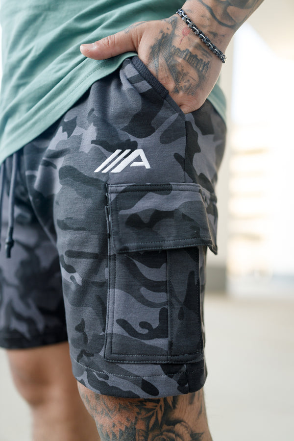 Oblique "A" Cargo Shorts - Grey Camo