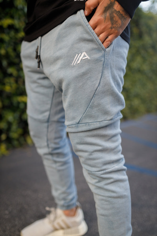 Oblique "A" Mineral Wash Joggers - Blue