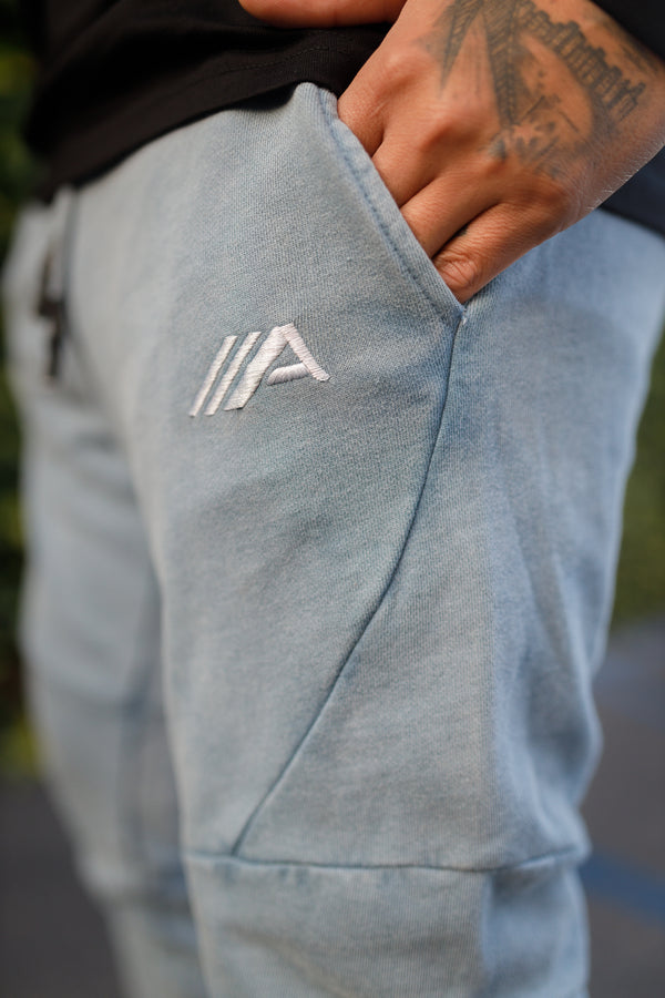 Oblique "A" Mineral Wash Joggers - Blue