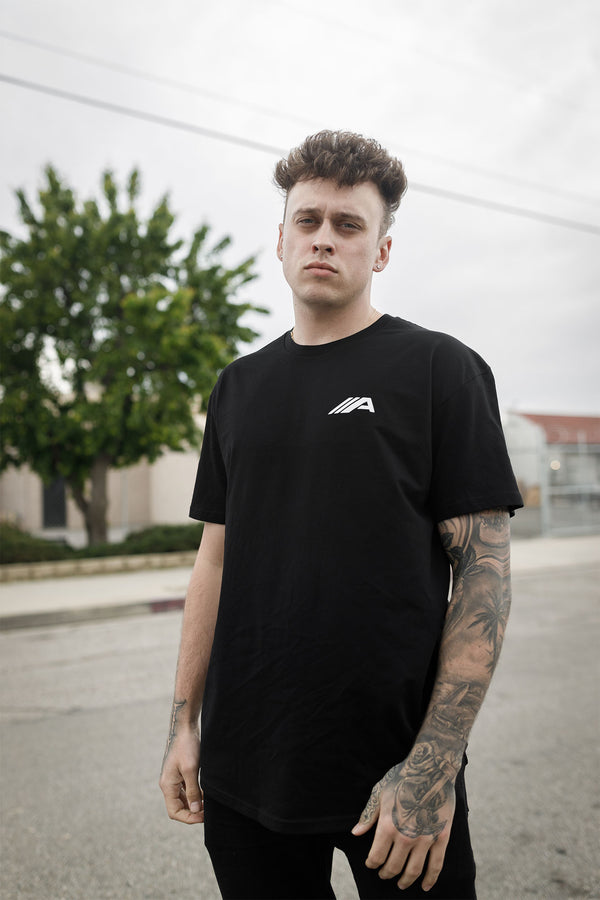 Oblique "A" Curved Hem Tee - Black