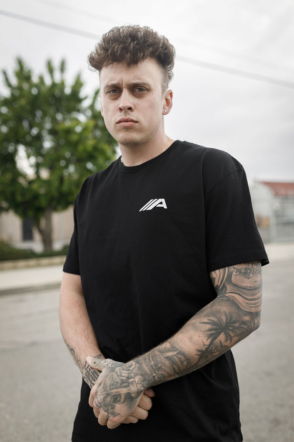 Oblique "A" Curved Hem Tee - Black