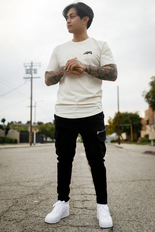Oblique "A" Curved Hem Tee - Natural