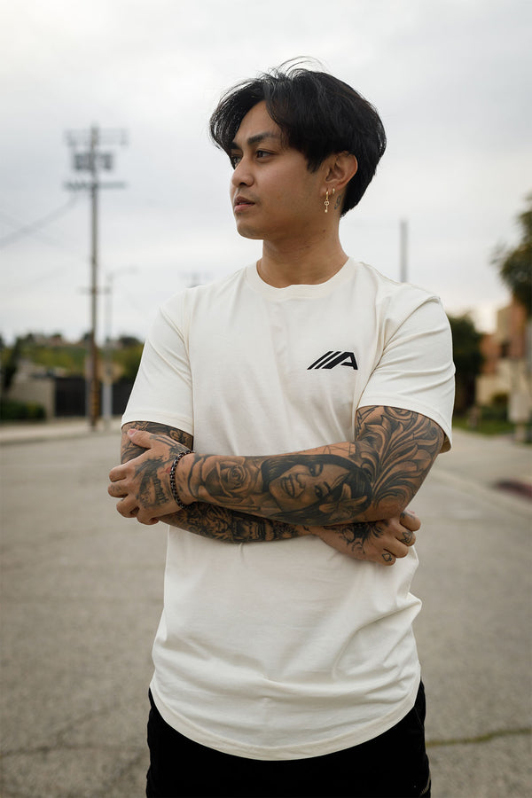 Oblique "A" Curved Hem Tee - Natural